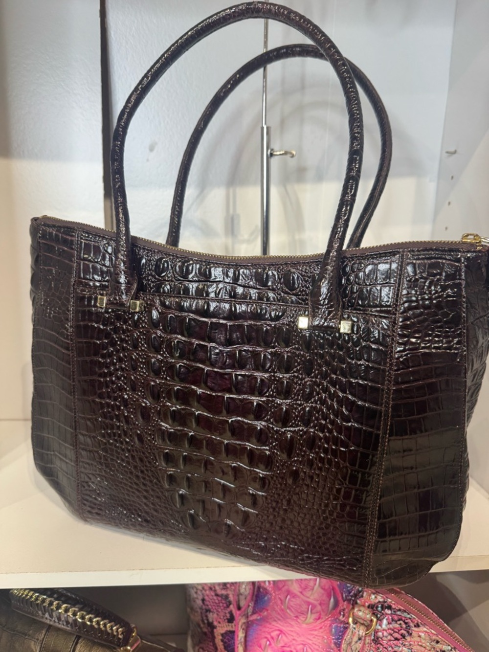 Brahmin Two-Tone Croc-Embossed Leather Tote - Black & Brown - Picture 3 of 4